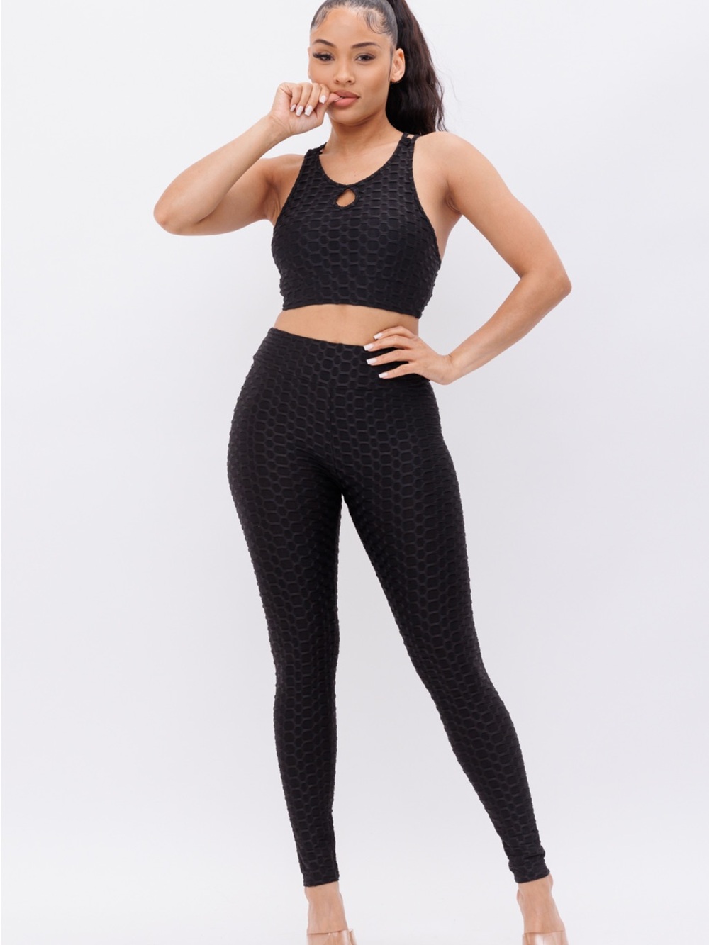 Black High-Waist Textured Leggings set